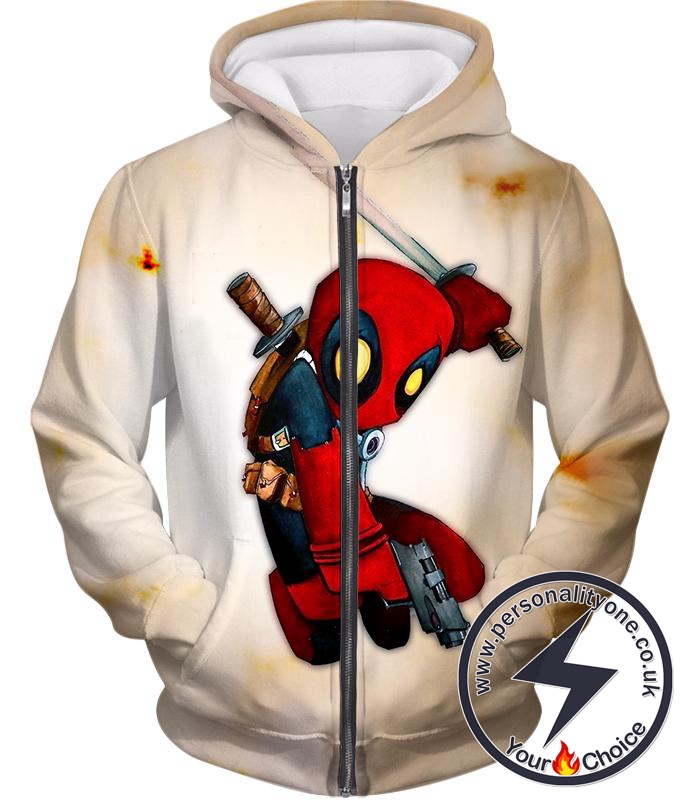 Cool Deadpool Funny Figure Action White Zip Up Hoodie